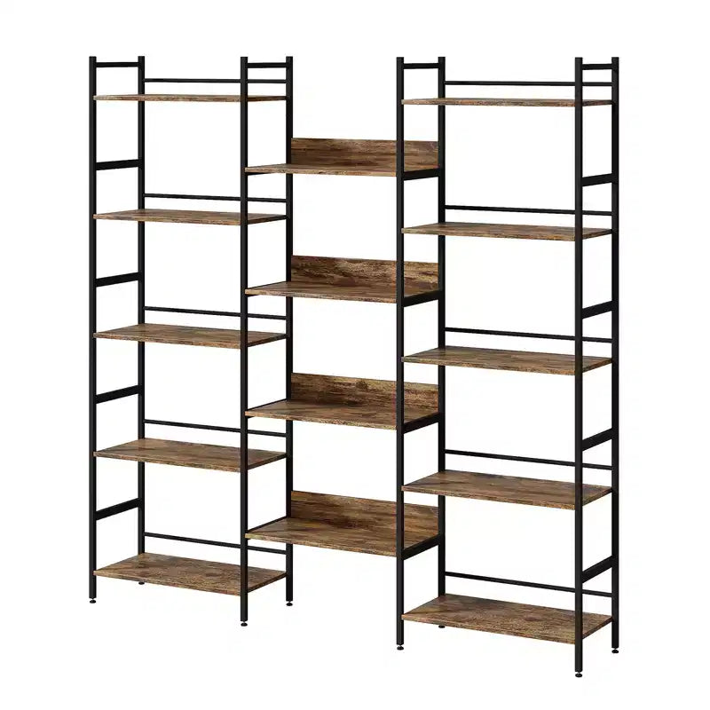 Libreria a cinque ripiani, scaffale portaoggetti vintage con ripiani aperti e struttura in metallo, adatta per soggiorno, ufficio domestico