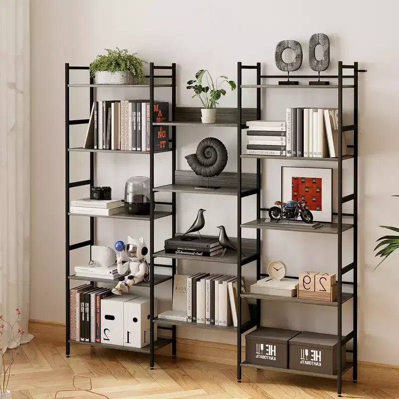 Libreria a cinque ripiani, scaffale portaoggetti vintage con ripiani aperti e struttura in metallo, adatta per soggiorno, ufficio domestico