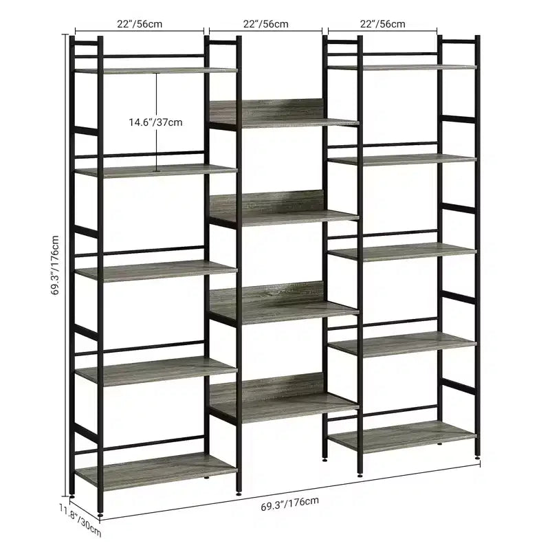 Libreria a cinque ripiani, scaffale portaoggetti vintage con ripiani aperti e struttura in metallo, adatta per soggiorno, ufficio domestico