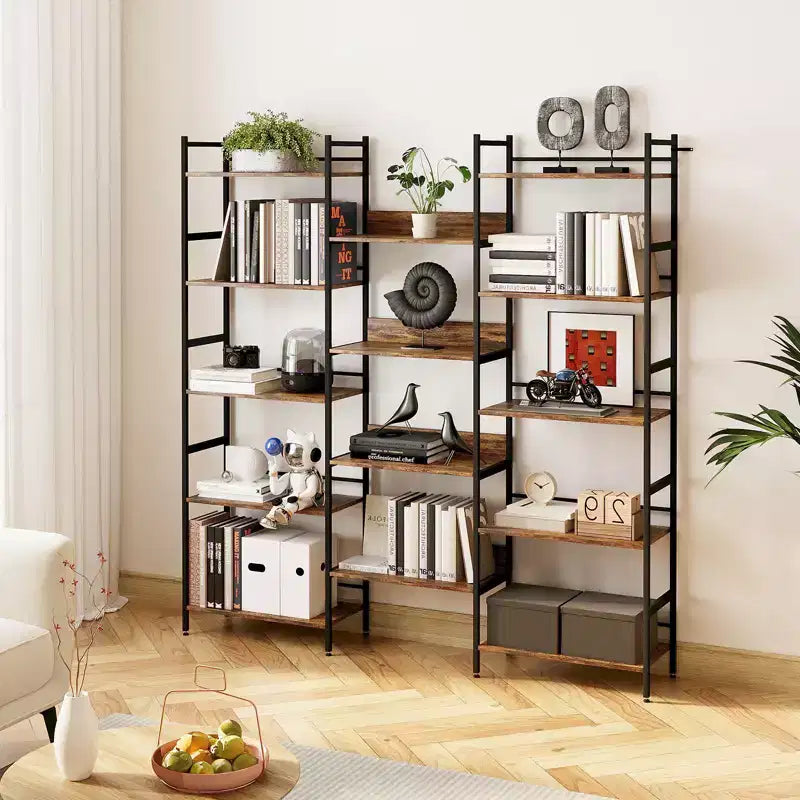 Libreria a cinque ripiani, scaffale portaoggetti vintage con ripiani aperti e struttura in metallo, adatta per soggiorno, ufficio domestico