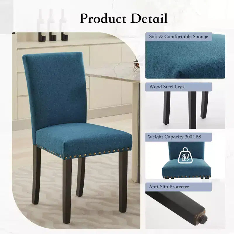 COZONY Set di 2 sedie da pranzo imbottite con bordo borchiato, sedie da pranzo Parsons con gambe in legno, sedie laterali in tessuto per cucina