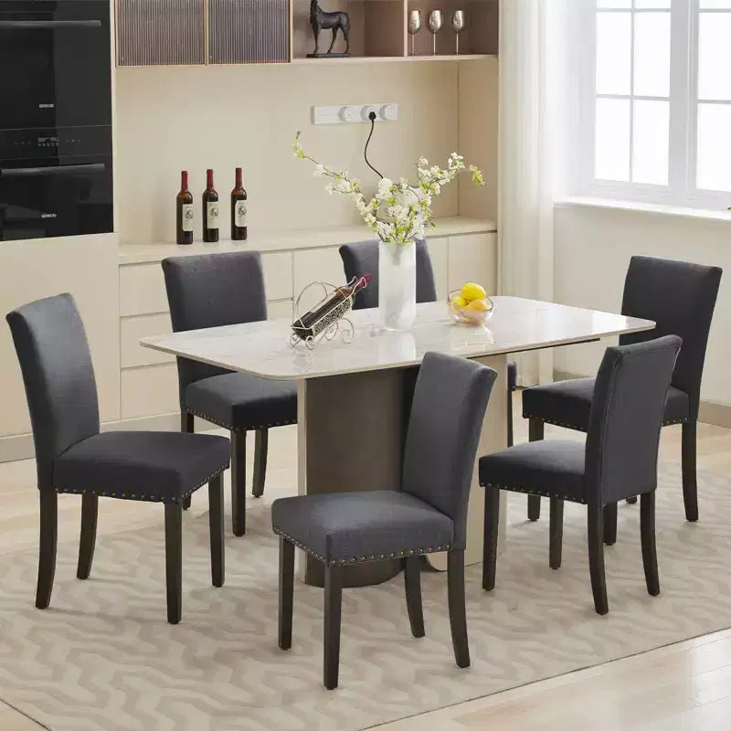 COZONY Set di 2 sedie da pranzo imbottite con bordo borchiato, sedie da pranzo Parsons con gambe in legno, sedie laterali in tessuto per cucina