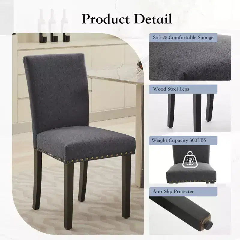COZONY Set di 2 sedie da pranzo imbottite con bordo borchiato, sedie da pranzo Parsons con gambe in legno, sedie laterali in tessuto per cucina
