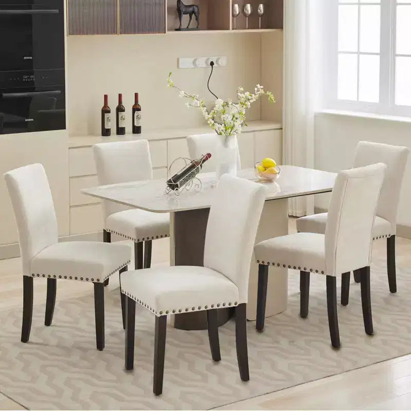 COZONY Set di 2 sedie da pranzo imbottite con bordo borchiato, sedie da pranzo Parsons con gambe in legno, sedie laterali in tessuto per cucina