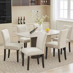 COZONY Set di 2 sedie da pranzo imbottite con bordo borchiato, sedie da pranzo Parsons con gambe in legno, sedie laterali in tessuto per cucina