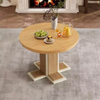 Okak Tavolo da pranzo allungabile retrò da 58 pollici con prolunga centrale da 16 pollici, tavolo da cucina per 6 persone, tavolo rotondo per cucina, sala da pranzo, naturale