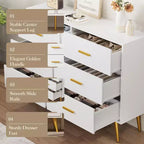 Comò a 6 cassetti, cassettiera moderna in legno per camera da letto con cassetti contenitori, mobile TV in stile rustico per soggiorno, camera da letto, corridoio, bianco