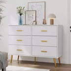 Comò a 6 cassetti, cassettiera moderna in legno per camera da letto con cassetti contenitori, mobile TV in stile rustico per soggiorno, camera da letto, corridoio, bianco