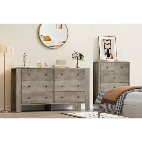 Cassettiera a 6 cassetti, cassettiera moderna in legno per camera da letto con cassetti contenitori, mobile porta TV in stile rustico per soggiorno, camera da letto, avorio chiaro