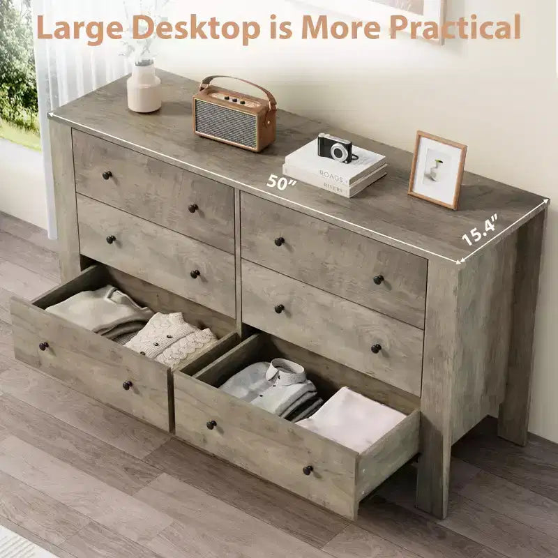 Cassettiera a 6 cassetti, cassettiera moderna in legno per camera da letto con cassetti contenitori, mobile porta TV in stile rustico per soggiorno, camera da letto, avorio chiaro