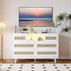 Cassettiera in Rattan a 6 Cassetti per Camera da Letto, Cassettiera Moderna in Legno con Prese di Corrente, Cassettiera in Rattan Larga 120 cm con Luce a LED, Porta TV
