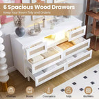 Cassettiera in Rattan a 6 Cassetti per Camera da Letto, Cassettiera Moderna in Legno con Prese di Corrente, Cassettiera in Rattan Larga 120 cm con Luce a LED, Porta TV