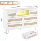 Cassettiera in Rattan a 6 Cassetti per Camera da Letto, Cassettiera Moderna in Legno con Prese di Corrente, Cassettiera in Rattan Larga 120 cm con Luce a LED, Porta TV