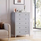 Cassettiera a 5 cassetti per camera da letto, cassettiera alta in legno stile rustico per vestiti, grande organizer con maniglie dorate e cassetti profondi
