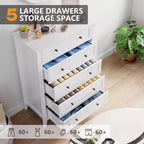 Cassettiera a 5 cassetti per camera da letto, cassettiera alta in legno stile rustico per vestiti, grande organizer con maniglie dorate e cassetti profondi