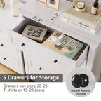 Cassettiera a 5 cassetti per camera da letto, cassettiera alta in legno stile rustico per vestiti, grande organizer con maniglie dorate e cassetti profondi