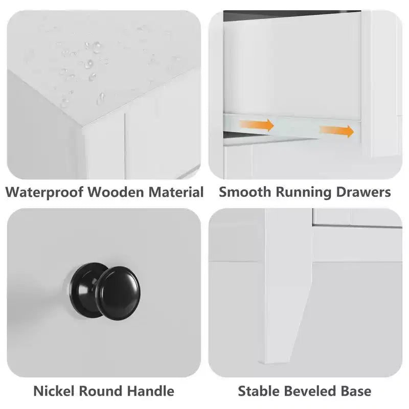 Cassettiera a 5 cassetti per camera da letto, cassettiera alta in legno stile rustico per vestiti, grande organizer con maniglie dorate e cassetti profondi