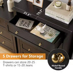 Cassettiera a 5 cassetti per camera da letto, cassettiera alta in legno stile rustico per vestiti, grande organizer con maniglie dorate e cassetti profondi