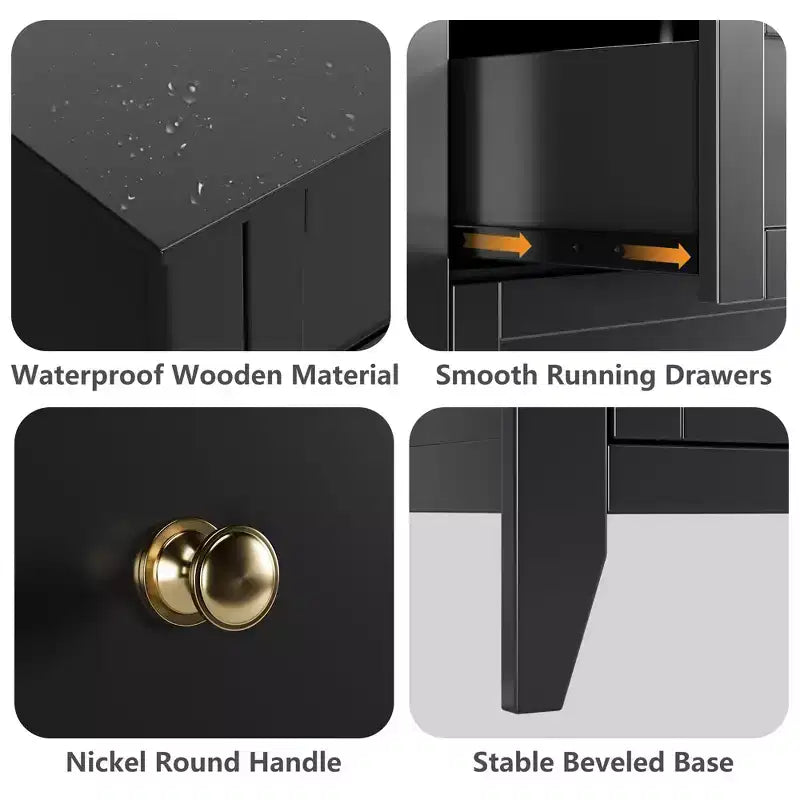 Cassettiera a 5 cassetti per camera da letto, cassettiera alta in legno stile rustico per vestiti, grande organizer con maniglie dorate e cassetti profondi