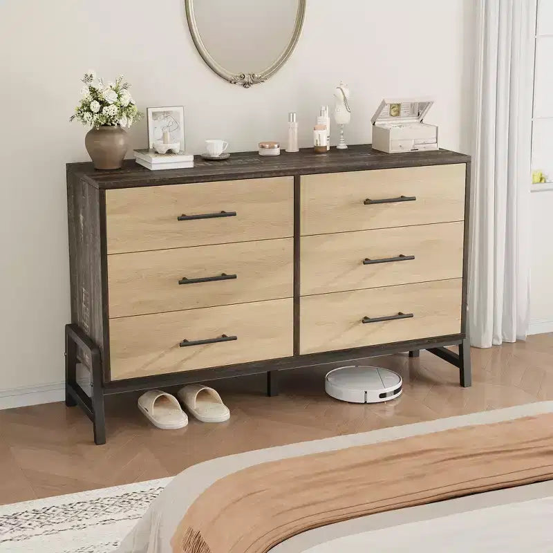 Comò a 6 cassetti per camera da letto con spazio contenitore extra-large, armadio autoportante in legno per soggiorno