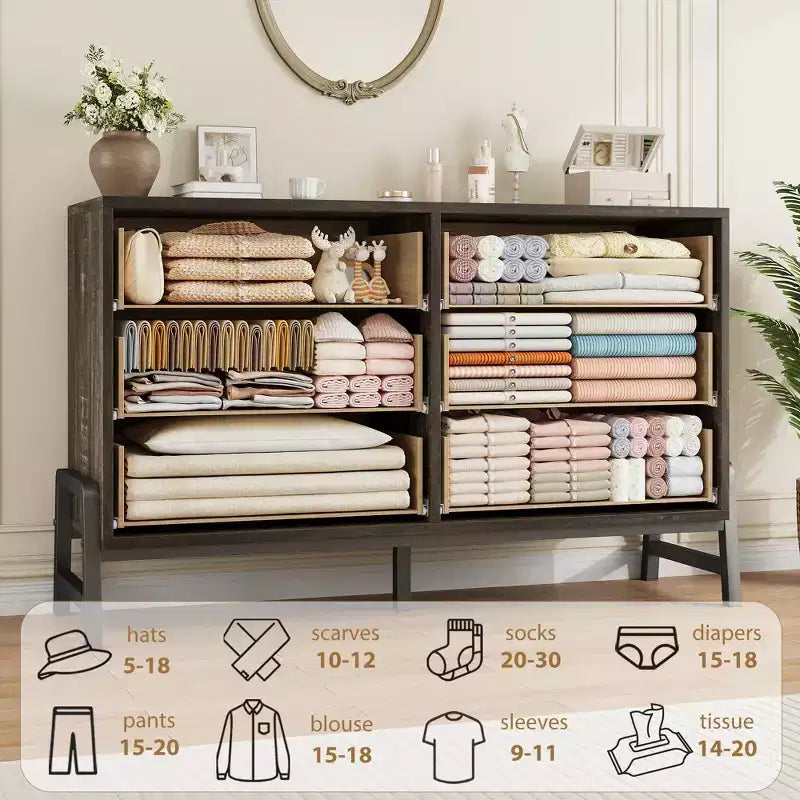 Comò a 6 cassetti per camera da letto con spazio contenitore extra-large, armadio autoportante in legno per soggiorno