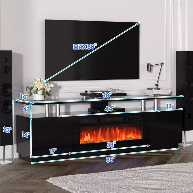 Mobile TV con caminetto da 70 pollici per TV fino a 80" con caminetto elettrico da 36" e telecomando, moderno centro di intrattenimento, console TV in legno per soggiorno