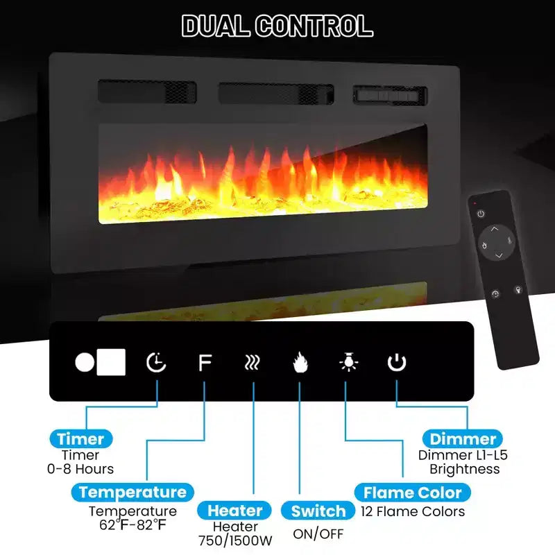 Mobile TV con caminetto da 70 pollici per TV fino a 80" con caminetto elettrico da 36" e telecomando, moderno centro di intrattenimento, console TV in legno per soggiorno
