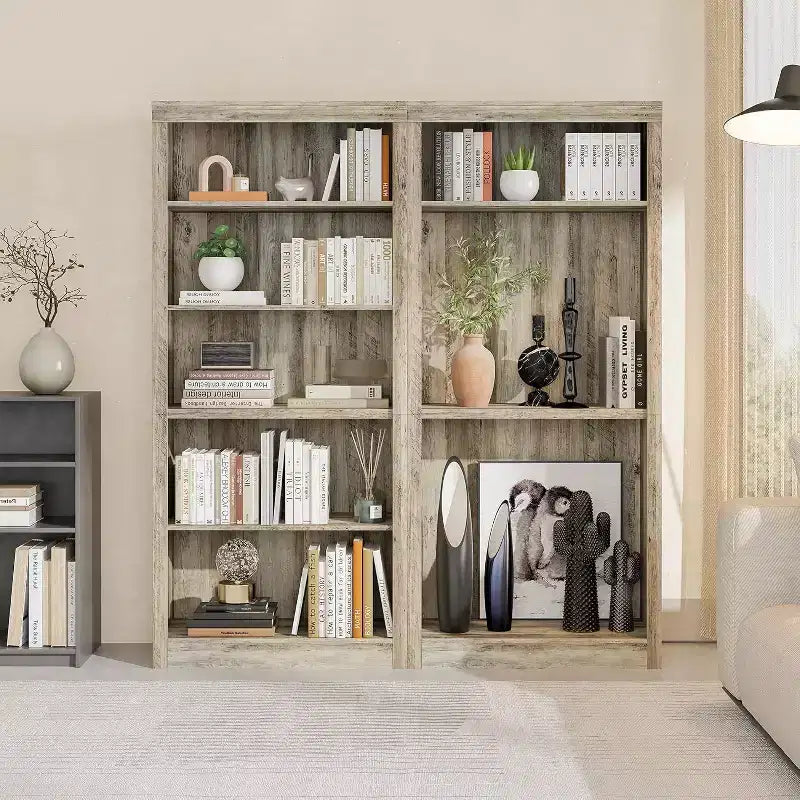 Libreria a 5 ripiani alta 180 cm - Scaffale in rovere svedese, con vani a giorno per soggiorno e ufficio