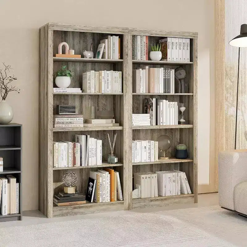 Libreria a 5 ripiani alta 180 cm - Scaffale in rovere svedese, con vani a giorno per soggiorno e ufficio