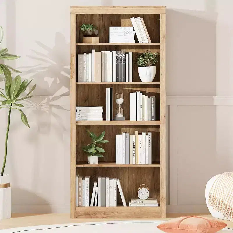 Libreria a 5 ripiani alta 180 cm - Scaffale in rovere svedese, con vani a giorno per soggiorno e ufficio