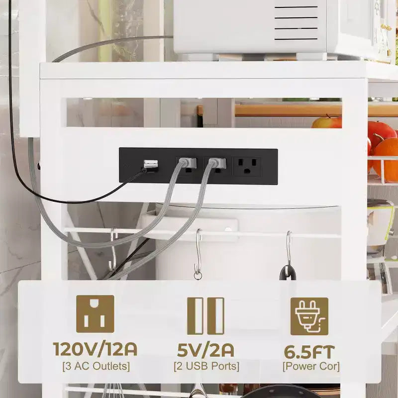 Besiost Scaffale da Cucina con 6-10 Ganci, Scaffale per Forno a Microonde con Presa di Corrente