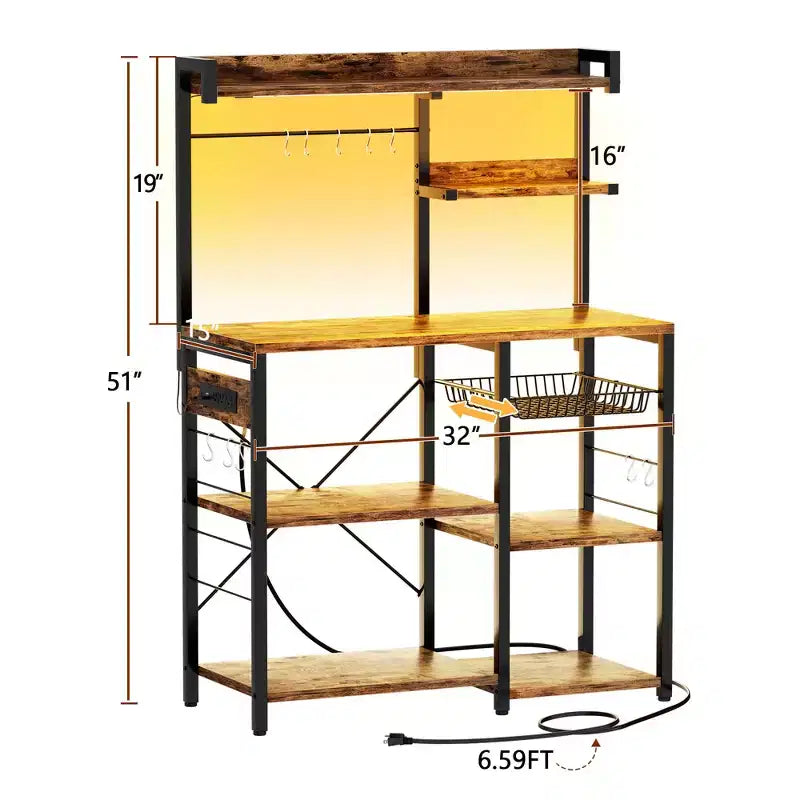 Besiost Scaffale da Cucina con 6-10 Ganci, Scaffale per Forno a Microonde con Presa di Corrente