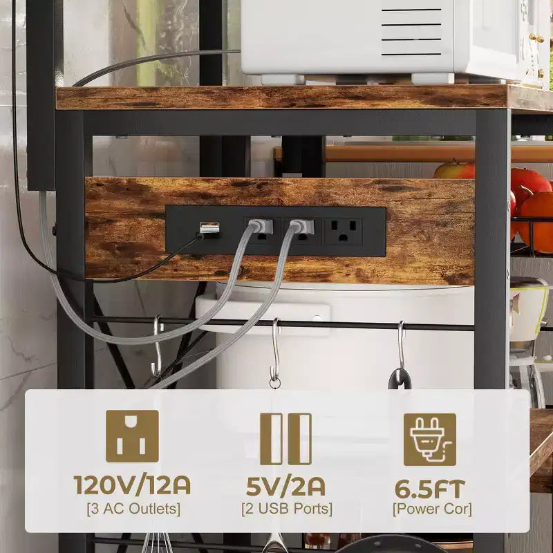Besiost Scaffale da Cucina con 6-10 Ganci, Scaffale per Forno a Microonde con Presa di Corrente