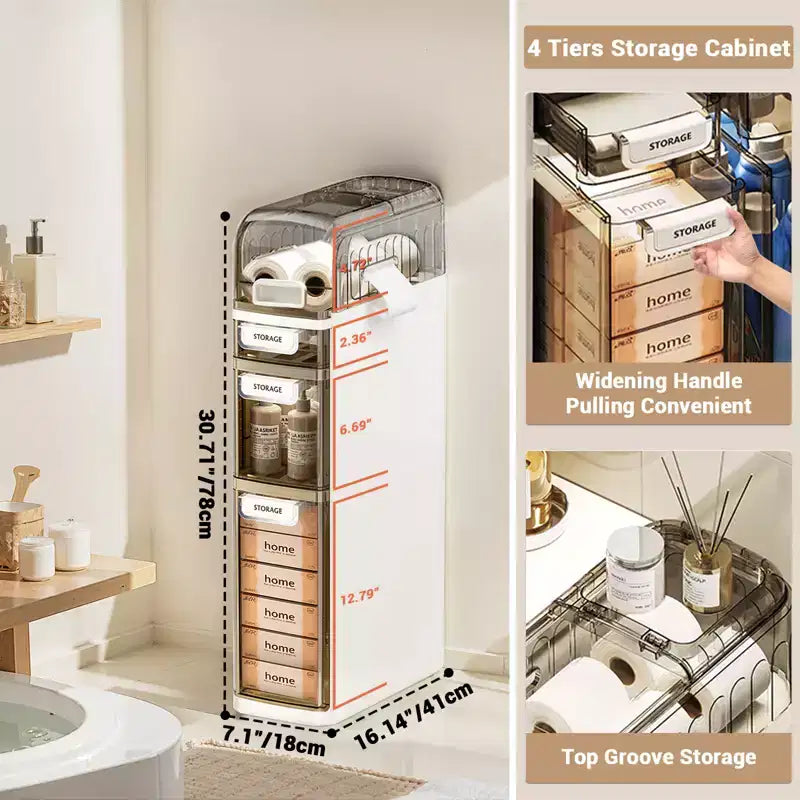 Mobiletto da bagno salvaspazio sottile a 3 ripiani, mobiletto verticale per carta igienica salvaspazio, organizer da bagno indipendente, mobiletto contenitore per piccoli spazi