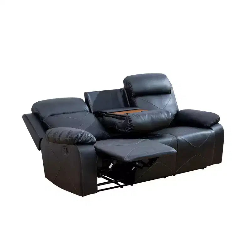 Divano reclinabile MAYEERTY, reclinabile a 3 posti in pelle traspirante con tavolino reversibile per soggiorno, nero