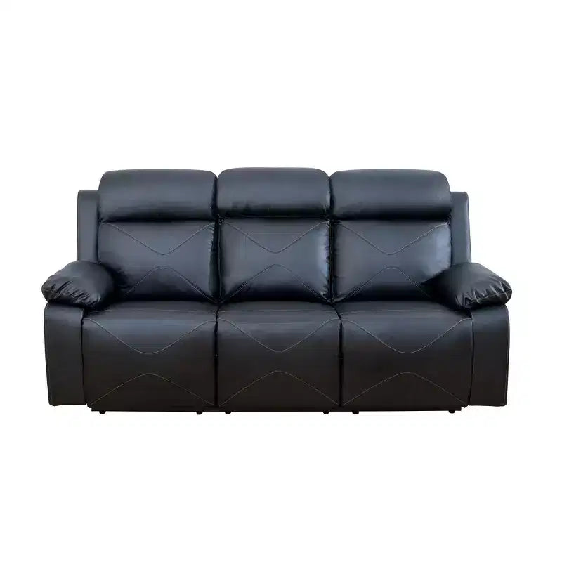 Divano reclinabile MAYEERTY, reclinabile a 3 posti in pelle traspirante con tavolino reversibile per soggiorno, nero