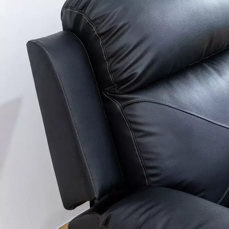 Divano reclinabile MAYEERTY, reclinabile a 3 posti in pelle traspirante con tavolino reversibile per soggiorno, nero