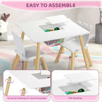 Set Tavolo e 2 Sedie per Bambini 3-in-1 JOYMOR con Sedie con Orecchie da Panda, Piano Rimovibile e Contenitore per Età 2-5