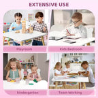 Set Tavolo e 2 Sedie per Bambini 3-in-1 JOYMOR con Sedie con Orecchie da Panda, Piano Rimovibile e Contenitore per Età 2-5