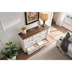 Cassettiere Consolle da Fattoria Okak con Cassetti e Base, Comò per Camera da Letto, Soggiorno, Cassettiera Rustica in Legno con Maniglia ad Anello