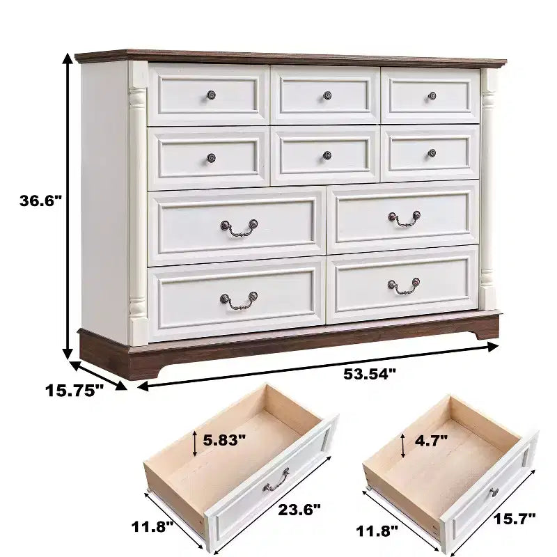 Cassettiere Consolle da Fattoria Okak con Cassetti e Base, Comò per Camera da Letto, Soggiorno, Cassettiera Rustica in Legno con Maniglia ad Anello