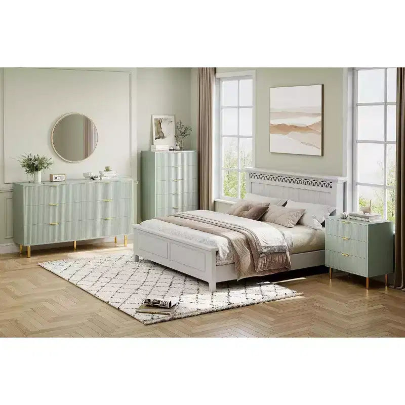 Comò a 5 cassetti, mobile contenitore in legno con maniglie dorate, comò dal design moderno per camera da letto, soggiorno