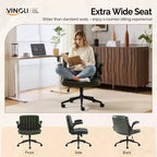 VINGLI Sedia Criss Cross con braccioli regolabili a scomparsa, sedia a gambe incrociate con ruote, sedia da ufficio extra larga, in pelle PU, verde scuro