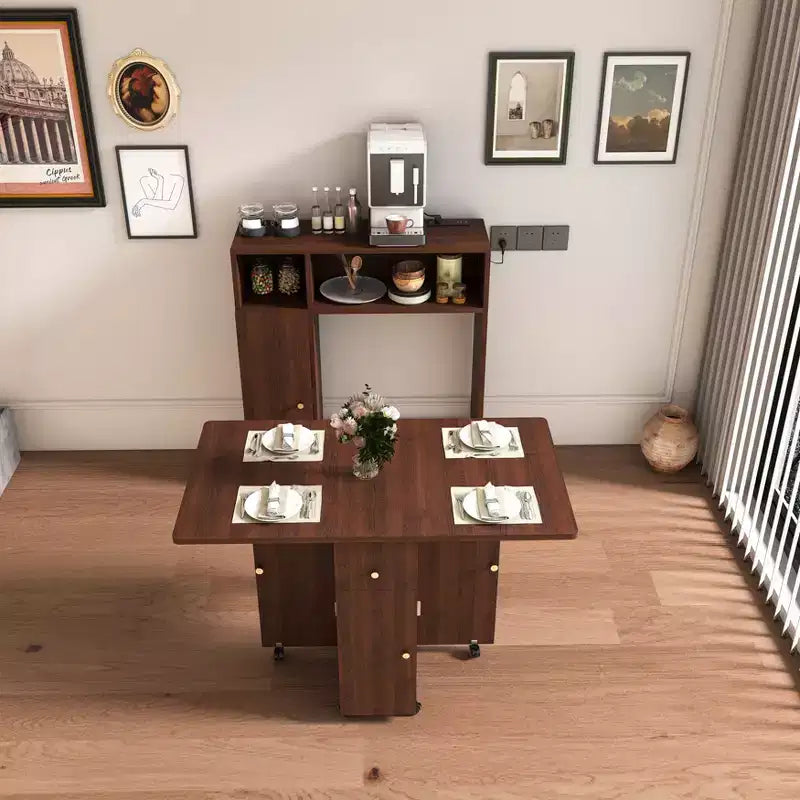 Okak Tavolo pieghevole multifunzionale da 37,4 pollici con contenitore per 4 persone, tavolo da pranzo con ruote, tavolo da cucina per sala da pranzo, soggiorno