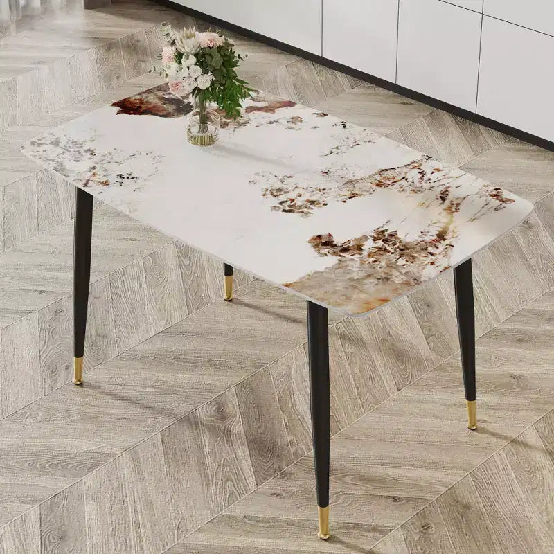 Okak 50IN Tavolo da pranzo rettangolare moderno, tavolo da cucina con piano in pietra sinterizzata, tavolo da pranzo per soggiorno, cucina, bianco