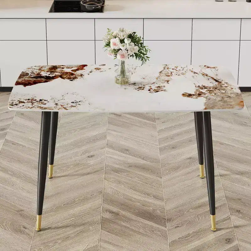 Okak 50IN Tavolo da pranzo rettangolare moderno, tavolo da cucina con piano in pietra sinterizzata, tavolo da pranzo per soggiorno, cucina, bianco