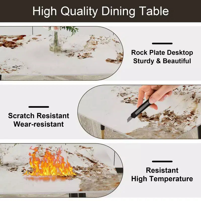 Okak 50IN Tavolo da pranzo rettangolare moderno, tavolo da cucina con piano in pietra sinterizzata, tavolo da pranzo per soggiorno, cucina, bianco