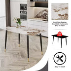 Okak 50IN Tavolo da pranzo rettangolare moderno, tavolo da cucina con piano in pietra sinterizzata, tavolo da pranzo per soggiorno, cucina, bianco