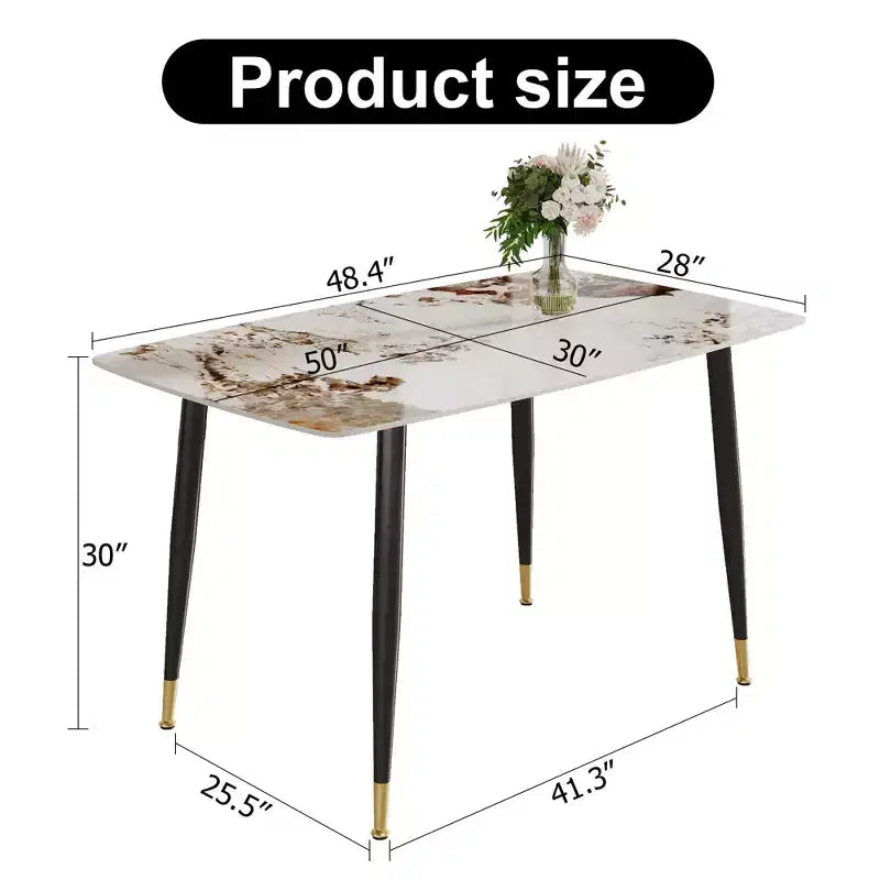 Okak 50IN Tavolo da pranzo rettangolare moderno, tavolo da cucina con piano in pietra sinterizzata, tavolo da pranzo per soggiorno, cucina, bianco