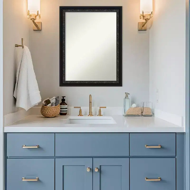Specchio da parete per bagno in legno nero senza smussatura Amanti Art Downton